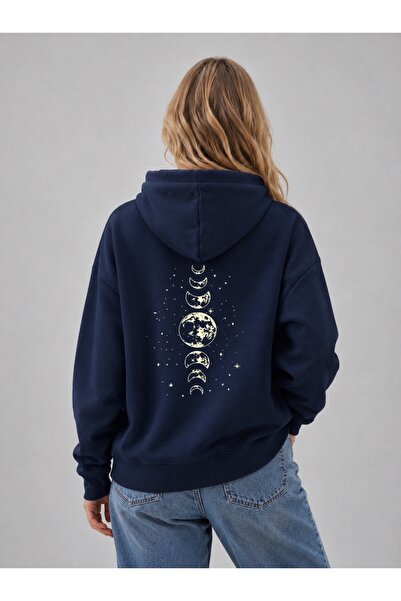 FUFLUNS Moon Back Printed Oversized Men's Hooded Sweatshirt