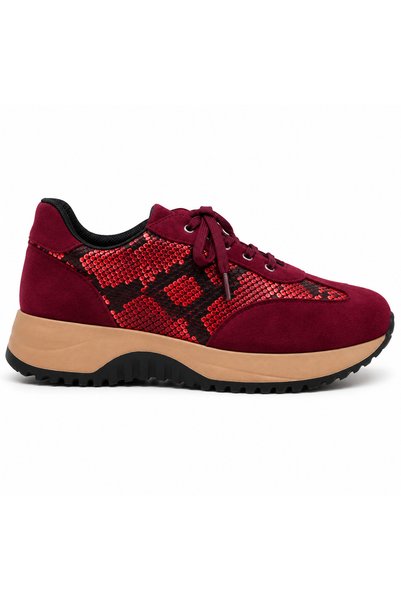 le NACAR Women's Burgundy Sneaker Patterned Lace-Up Casual Comfortable Sports Shoes