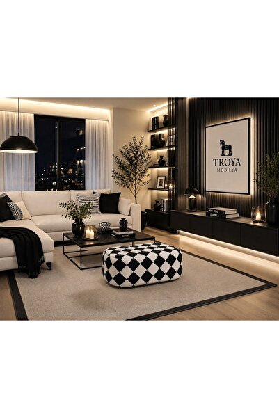 Troya döşeme Troya Mobilya Modern Dekoratif Ayak Uzatma Pufu 60x35 cm (HARLEQ...