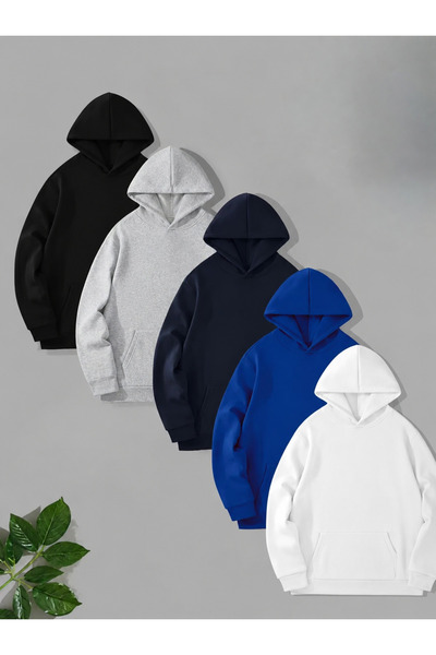 FUFLUNS Black Gray White Navy Blue Saks 5-Piece Pack Oversize Unisex Hooded S...