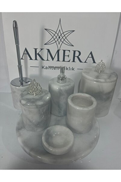 Akmera Home 7 Piece Gray Shaded Marble Ball Footed Bathroom Set
