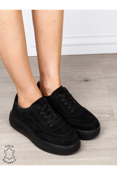 ANGEL BLUE Pantofi sport din piele naturală intoarsa cu design modern 1810 negru