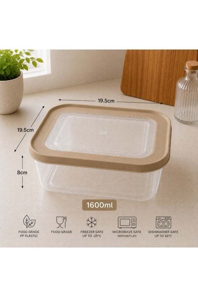 Tuffex 1600ml Food Storage Container with Lid | Food Grade PP Plastic | Freezer, Microwave (Without Lid) & Dishwasher Safe | Kitchen Storage Box