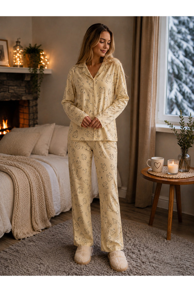 Manolya Kışlık kadın uzun kollu pijama takım