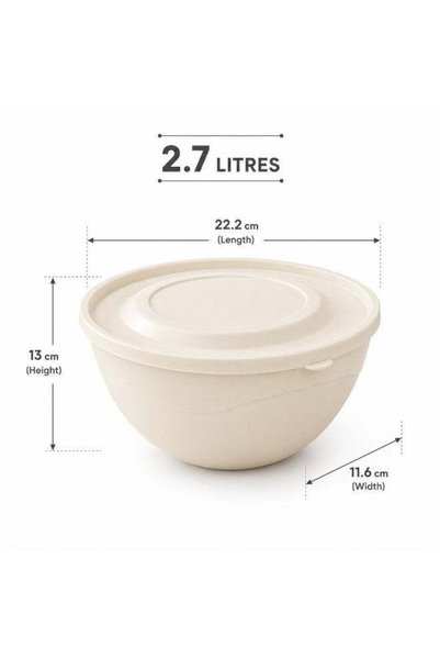 Üçsan Plastik Premium 2.7L BPA-Free Food Storage Bowl with Lid | White Kitchen Mixing & Serving Container