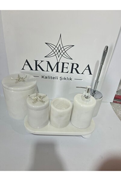 Akmera Home 6 Piece Rectangular Tray Real Marble Luxury Bathroom Set