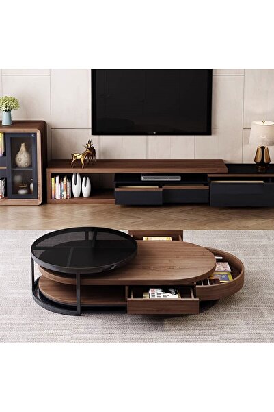 Baytonia Modern Arianna 2-Piece Coffee Table - Brown and Black