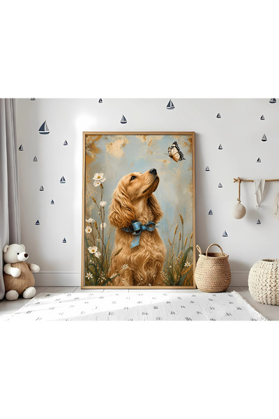 alphobitasarım Fluture și Cățeluș Drăguț - Pictură Decorativă de Perete