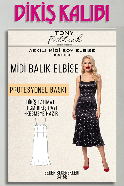Tony Patteck Midi Balık Elbise (EL23) - Hazır Dikiş Kalıbı (34-58 Beden)