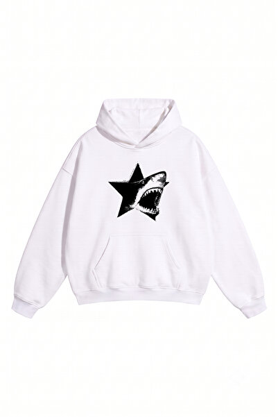 DASH WEAR Unisex Men'S/Women's Star Shark Printed Oversize Cotton Hooded Swea...