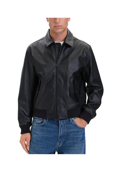 Calvin Klein Ανδρικό Faux Leather Bomber Μπουφάν Μαύρο LV04RH413G-UB1