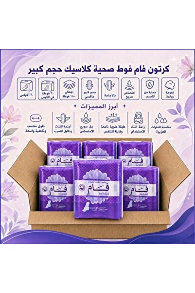FAM Carton | | Classic Sanitary Pads with Wings Large Size | 30 Pads (6 Bags)
