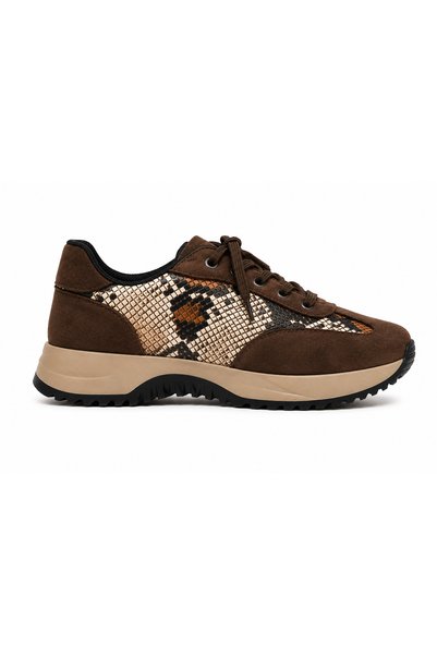 le NACAR Women's Brown Sneaker Patterned Lace-Up Casual Comfortable Sports Shoes