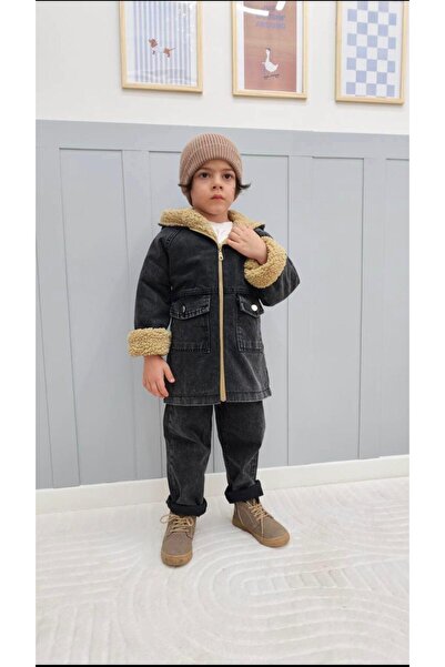 GREYFURTKİDS Boys' Denim Coat with Fur Inside