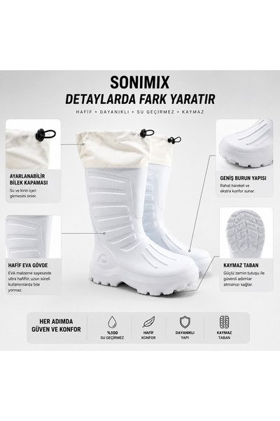 sonımıx ceox Sonimix Beyaz Eva Termal Konçlu Çoraplı Kauçuk Çizme