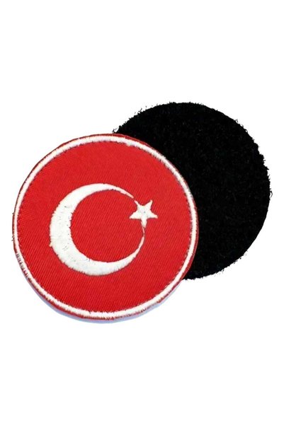 Tezzgelsin Turkish Flag Embroidery Emblem Round Velcro 7 cm 25 Pieces