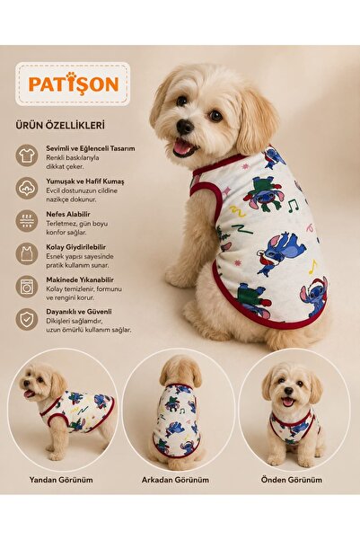 küçük ırk Stitch desenli kedi~köpek atleti
