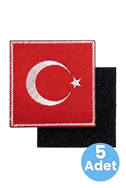 Tezzgelsin Turkish Flag Embroidery Emblem Square Velcro 9X9 cm 5 Pieces