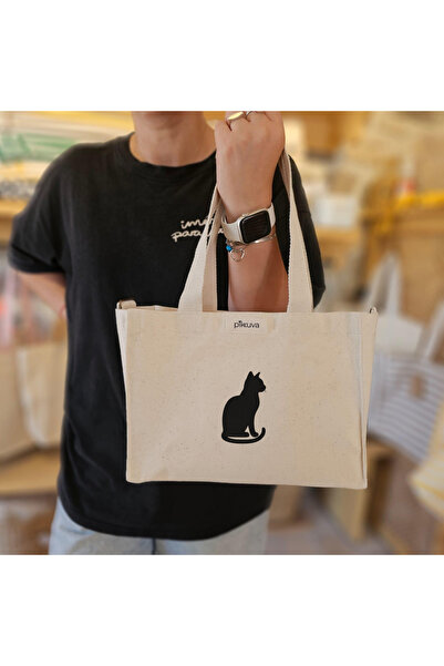 Pikkuva Black Cat Silhouette Printed Mini Canvas Tote Bag Thick and Standable...