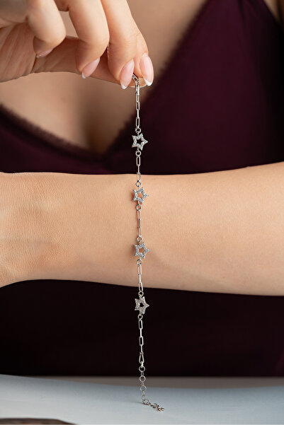 Silvano Jewelry 925 Ayar Gümüş Ataç Zincirli Rodyum Kaplama Yıldız Model Bile...