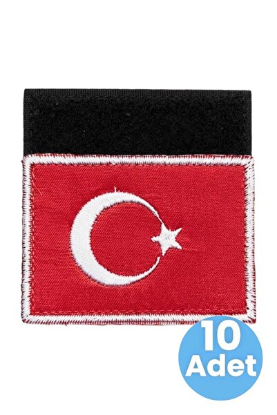 Tezzgelsin Turkish Flag Embroidery Emblem Rectangular Velcro 5X7 cm 10 Pieces
