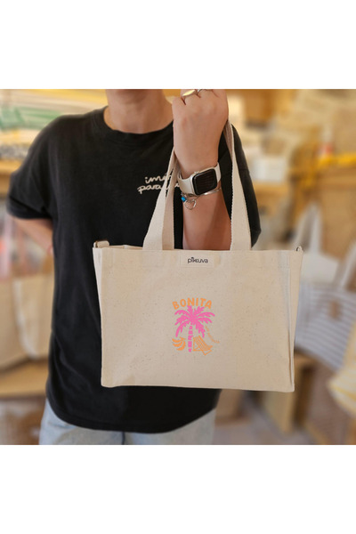 Pikkuva Tropical Palm Summer Design Bonita Printed Mini Canvas Tote Bag Thick...
