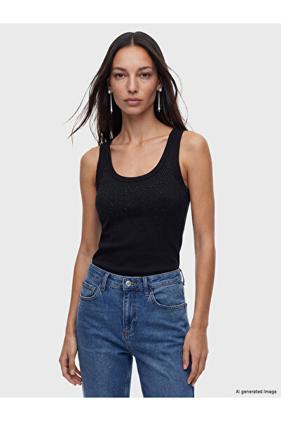 LC Waikiki Two Mt Shop Quality U-Neck Women's Tank Top with Stones