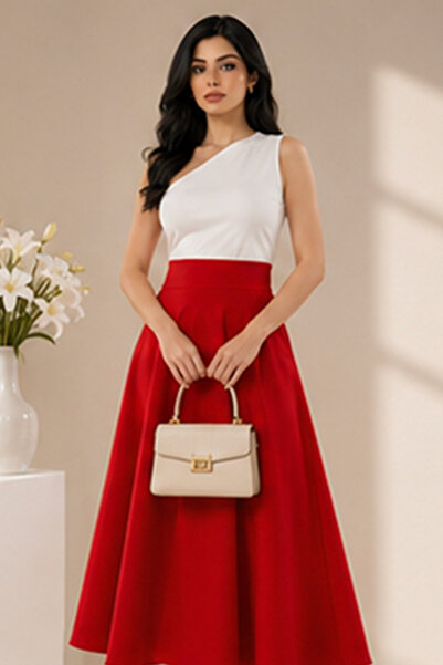 Stylish Fashion طقم تايور من ستايلش فاشن تركي ناعم باللون الأبيض والأحمر بتوب...