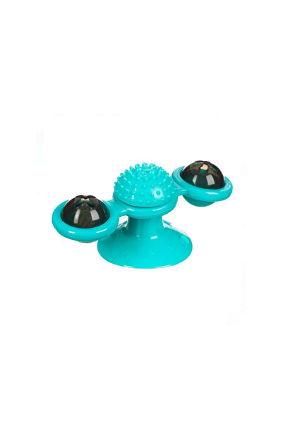 HYVESTO Jucarie Interactiva pentru Pisici Tip Spinner Dublu cu Ventuza, Lumini LED si Masaj Gingii/Gheare, Silicon Moale, Baterii Incluse, Turcoaz