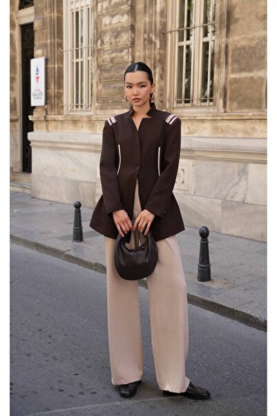 LOKADI Women's Padded Stripe Detailed Stand Collar Blazer Jacket & Stylish Of...
