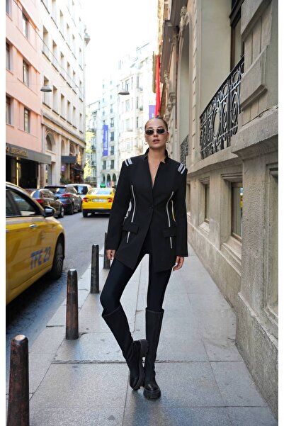 LOKADI Women's Padded Stripe Detailed Stand Collar Blazer Jacket & Stylish Of...
