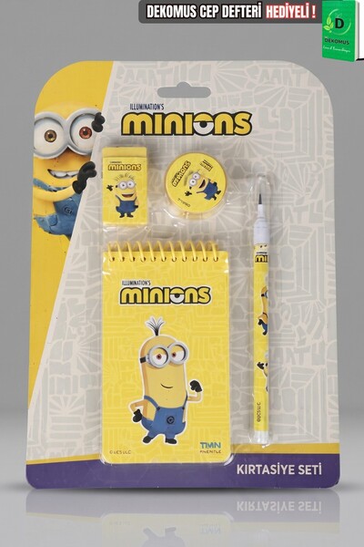 Minions X Dekomus, Licensed 4-Piece Stationery Set: Notepad, Pen, Eraser, and...