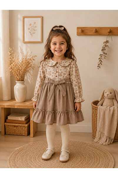 buzy kids concept Bebe Yakalı Kemerli Kız Çocuk Elbise 2 Yaş-5 Yaş