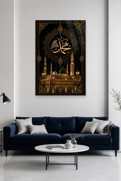 HMDS CONCEPT Mescid-i Nebevi ve Hz. Muhammed Yazılı İslami Cam Tablo 494