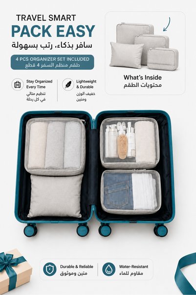 Flieger Luggage FLIEGER 4-Piece Silicon PP Luggage Set 28/24/20/14 Inch with 4-Piece Travel Organizer Gift