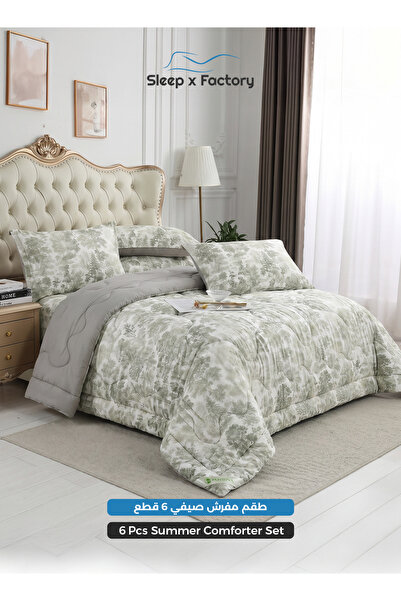 Sleep x Factory طقم لحاف صيفي من 6 قطع مقاس كينج - طقم أغطية سرير من الألياف ...