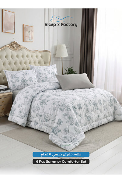 Sleep x Factory طقم لحاف صيفي من 6 قطع مقاس كينج - طقم أغطية سرير من الألياف ...