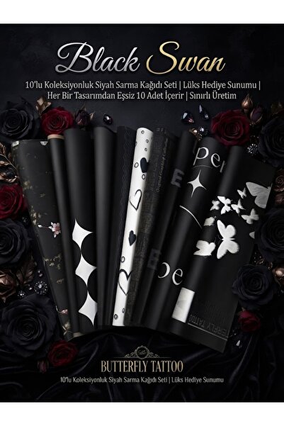 hobidaşım Black Swan - 10'lu Lüks Siyah Buket ve Çiçek Ambalaj Kağıdı Seti