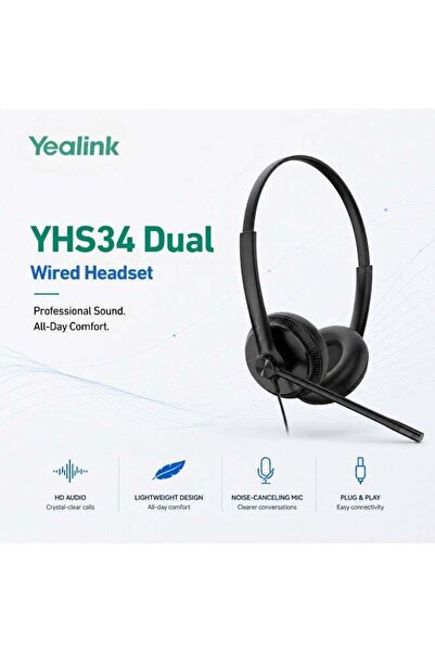 Yealink YHS34-Lite-Dual Wired Headset - Dual-Ear, QD to RJ9 Connection, Light...