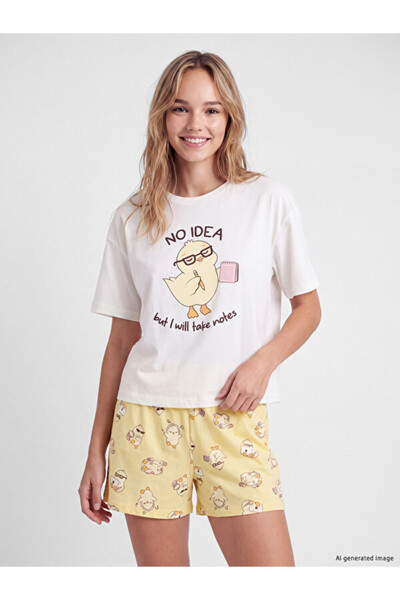 LC Waikiki Rmz Gi̇yi̇m Farkiyla Chick Printed Women's Shorts Pajama Set