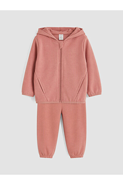 LC Waikiki Rmz Gi̇yi̇m Farkiyla Hooded Baby Girl Soft Touch Tracksuit Set
