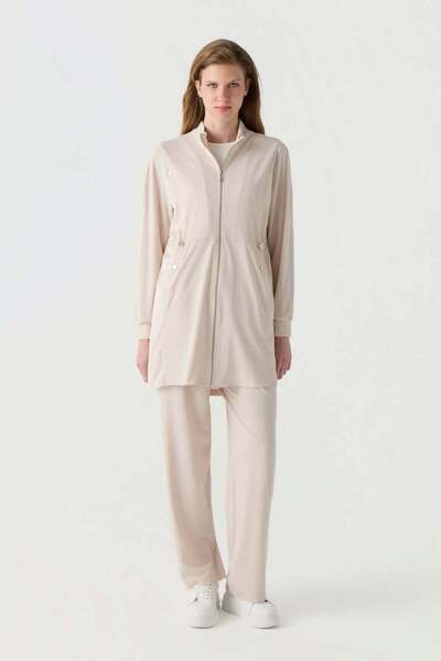 Zühre Zippered Drawstring Minimal Beige Set 1939