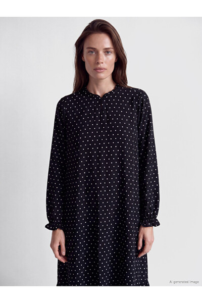 LC Waikiki Rmz Gi̇yi̇m Farkiyla Dik Roba Collar Polka Dot A-Fit Dress