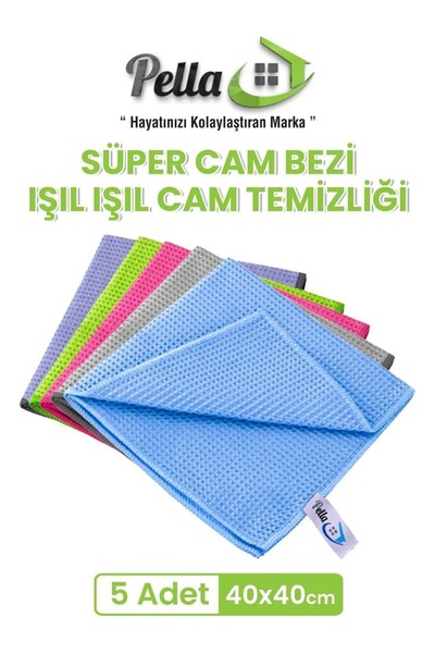 Genel Markalar 5'li Süper Mikrofiber Cam ve Temizlik Bezi Seti (40x40 cm) – I...