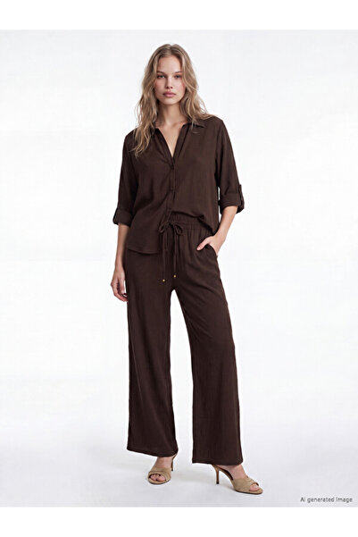 LC Waikiki Rmz Gi̇yi̇m Farkiyla Women's Wide Leg Pants with Waist Cord