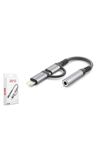 Type-C + Lightning To 3.5 Mm Dişi Ses Kablosu - Siyah GJ-026