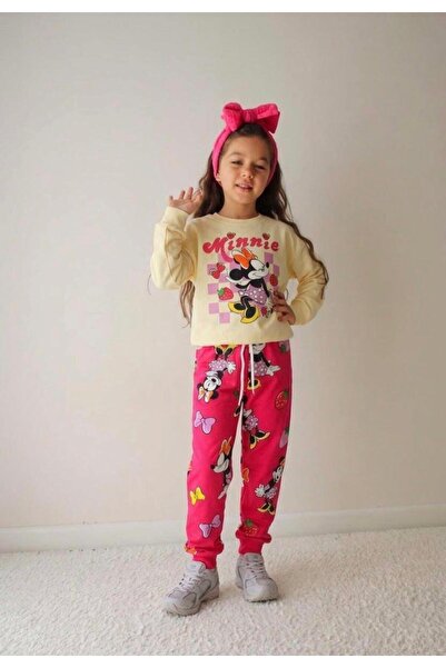 GREYFURTKİDS Minnie Mouse Printed Double Layered Girls' Top and Bottom Set