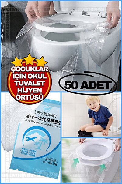 TİLORA 50 Adet Tek Kullanımlık Klozet Kapak Örtüsü Çocuklar İçin Okul Seyahat...