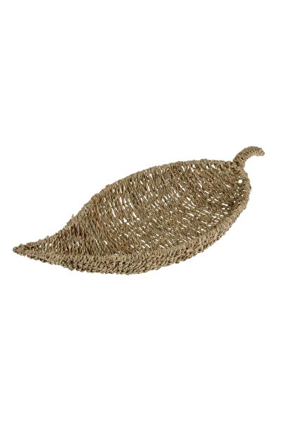 OEM Tavă decorativă în formă de frunză 46x20x6cm - Metal împletit bej