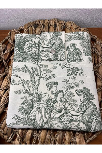Ayşenin Atölyesi Tablet ve Kitap kılıfı yeşil fransız köylü desenli 25x20cm